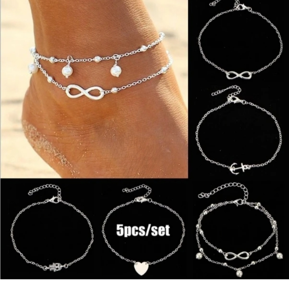 5 piece set ankle bracelet